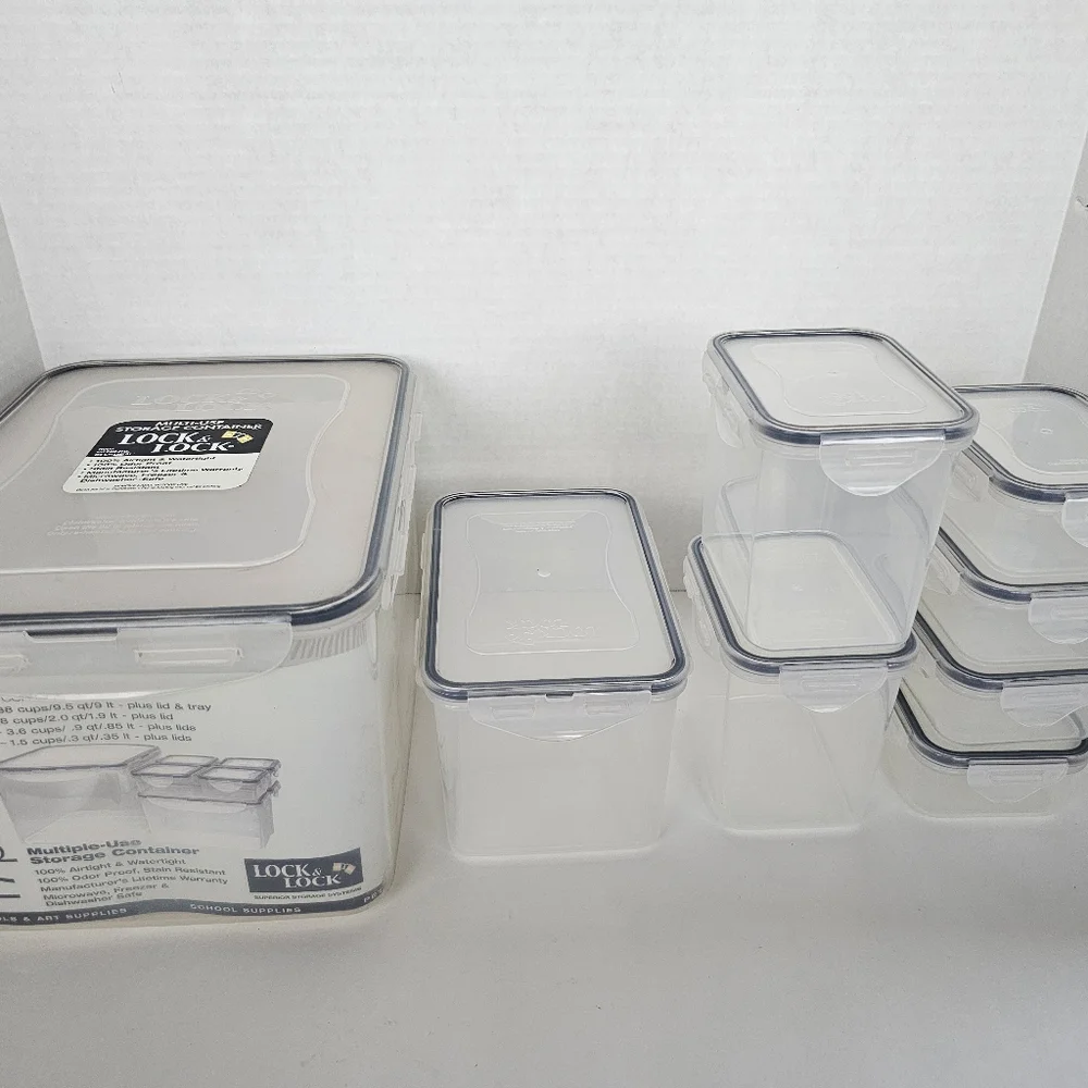 Lock & Lock Set Of 17 Multi-Use Nesting Storage Containers & Lids Vintage NOS